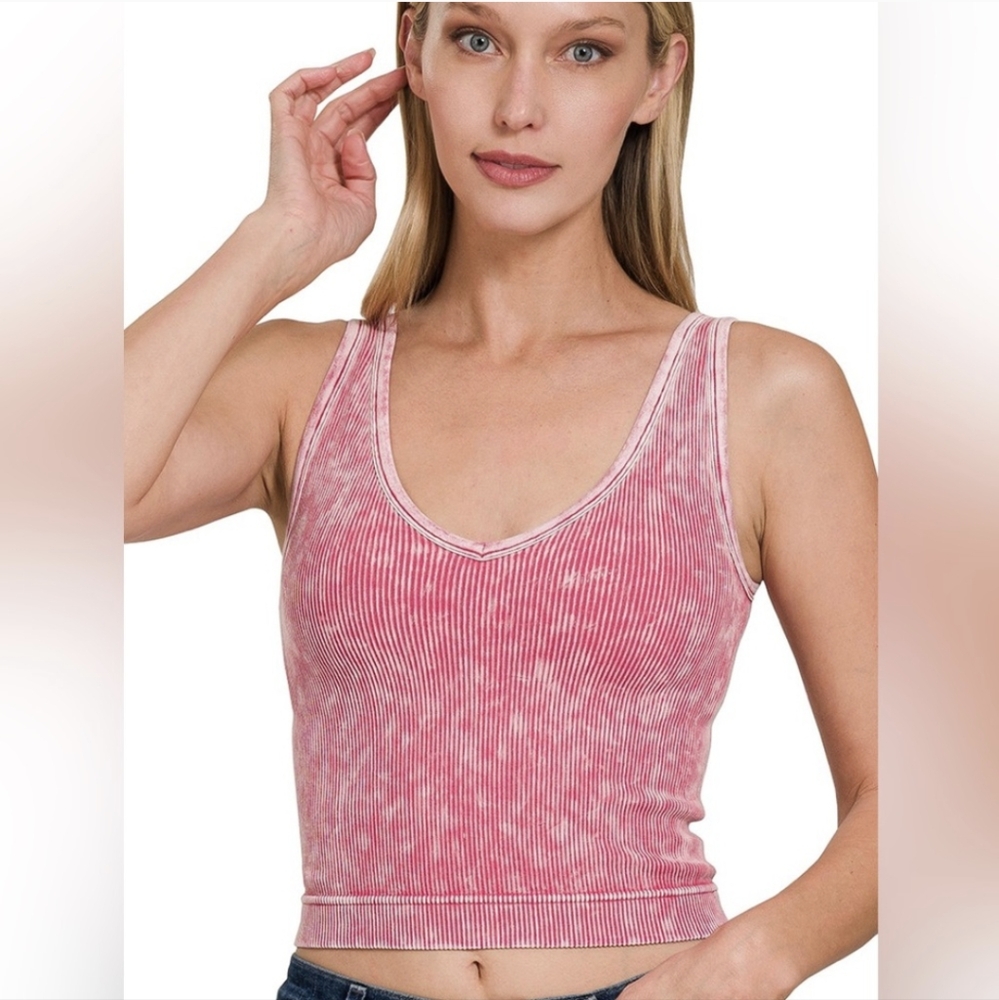 Rose Color  - Reversible Seamless Crop Tank